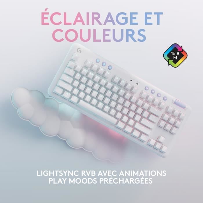 Clavier Gamer - Sans fil - Logitech G - G715 - Mécanique - avec Repose-Poignet - AZERTY - White Mist