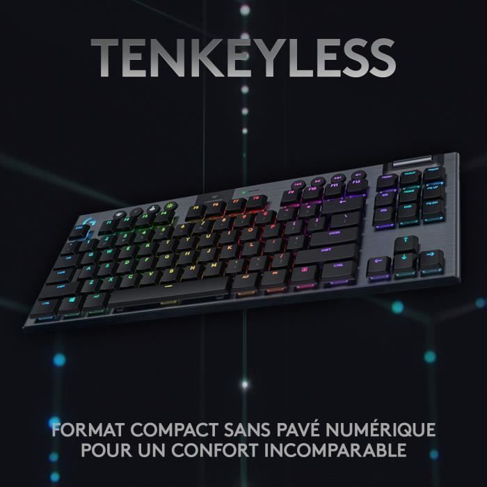 Clavier gamer - Sans fil - Logitech G - G915 TKL - Retroeclaire - AZERTY - Noir