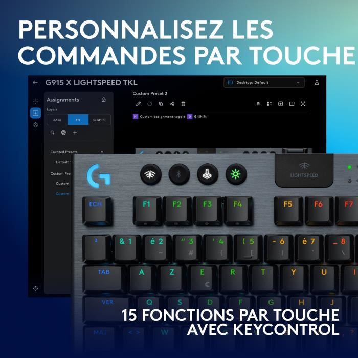 Clavier gamer - sans fil - Logitech G - G915 TKL X - Switch tactile - AZERTY - Noir