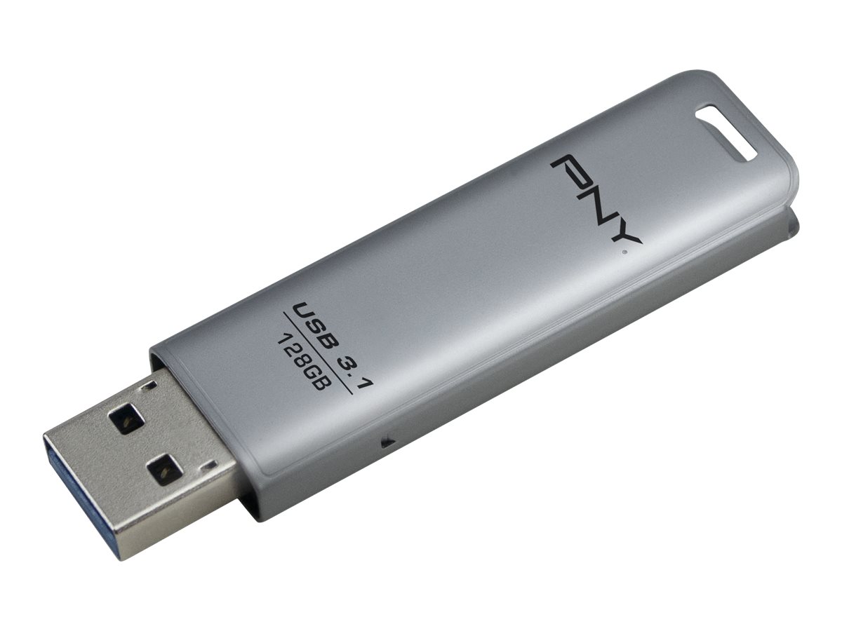 Clé USB 3.1 PNY Elite Steel 128 Go - Finition métal - Clip porte-clés - Couleur acier (Pendrive)