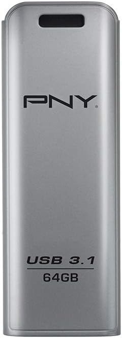 Clé USB 3.1 PNY Elte Steel 64 Go - Finition métal - Clip porte-clés - Couleur acier (Pendrive)