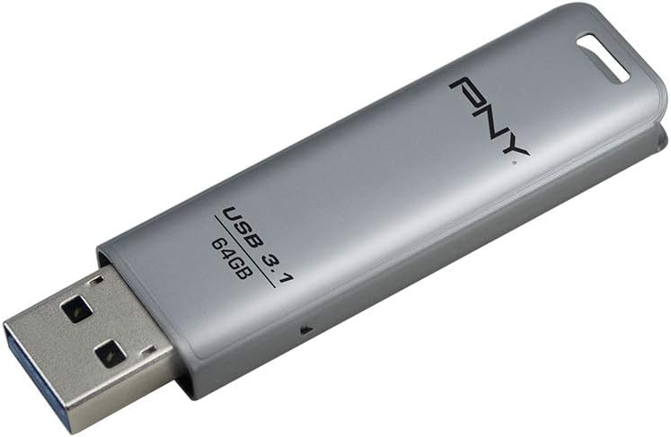Clé USB 3.1 PNY Elte Steel 64 Go - Finition métal - Clip porte-clés - Couleur acier (Pendrive)