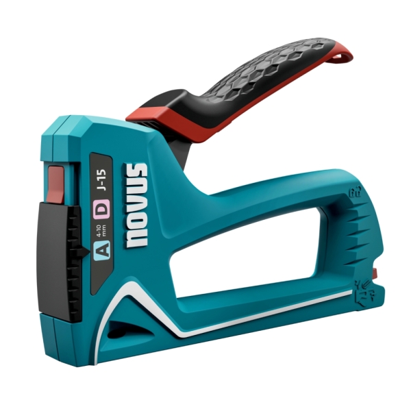 Cloueuse/agrafeuse Novus J15 - Pour agrafes de 4 à 10 mm - Changement d'agrafes par mécanisme coulissant - Verrouillage de la poignée - Indicateur de quantité d'agrafes restantes