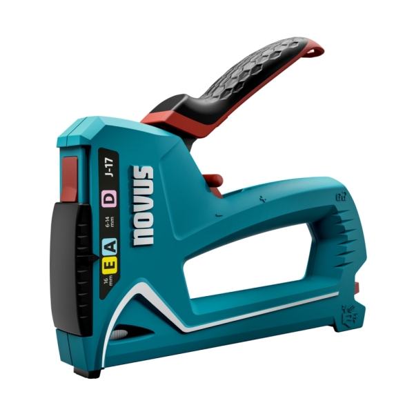 Cloueuse/agrafeuse Novus J17 - Pour agrafes de 6 à 14 mm et clous jusqu'à 16 mm - Changement d'agrafes par mécanisme coulissant - Verrouillage de la poignée - Indicateur de quantité d'agrafes restantes
