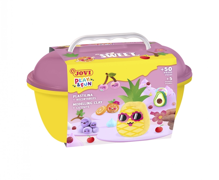 Coffret à bonbons Jovi Play & Fun avec 24 barres de pâte à modeler de 15 g + modeleurs + découpes - Sans gluten - Base végétale - Ne sèche pas - Couleurs assorties