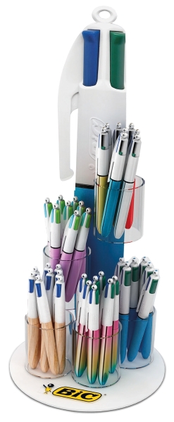 Coffret de 60 stylos à bille rétractables Bic 4 couleurs - Pointe moyenne 1,0 mm - Encre à l'huile - 4 couleurs - Motifs assortis