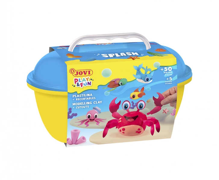 Coffret Splash Jovi Play & Fun avec 24 barres de pâte à modeler de 15 g + modeleurs + découpes - Sans gluten - Base végétale - Ne sèche pas - Couleurs assorties
