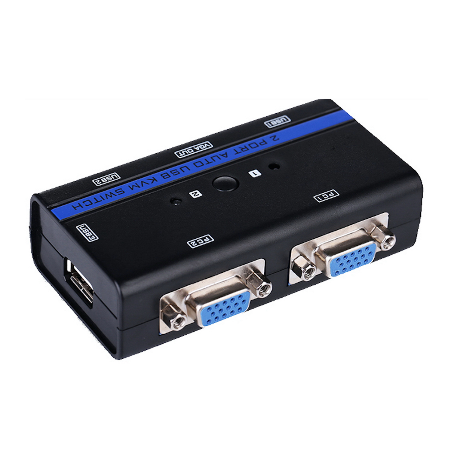 Commutateur KVM USB VGA Aisens 1U-2PC + câble - couleur noire