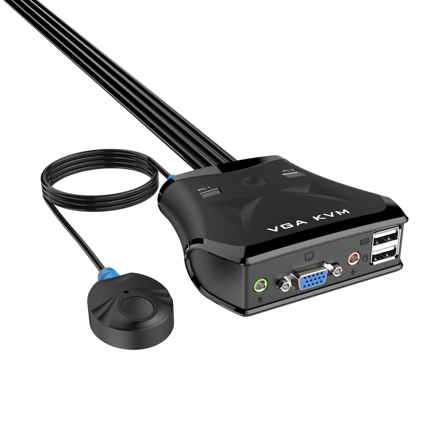 Commutateur KVM USB VGA Aisens 1U-2PC + câble - couleur noire