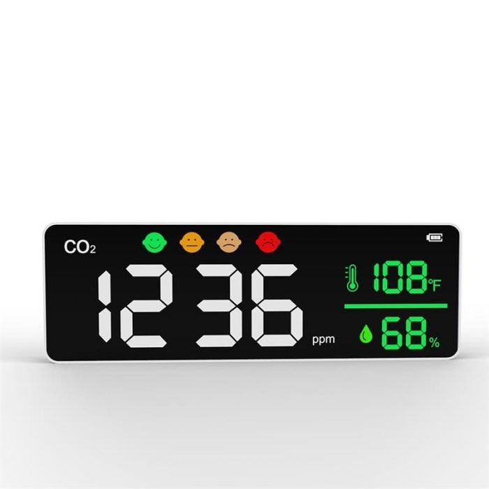 Compteur de CO2 mural Leotec - Température et humidité avec technologie NDIR - Affichage LED couleur - Alertes visuelles et sonores