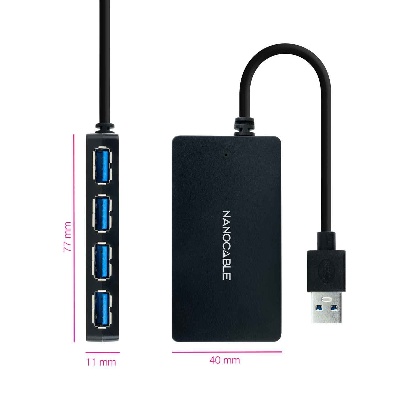 Concentrateur Nanocable USB-A 3.0 avec 4x USB-A 3.0 - Câble de 0,15 m