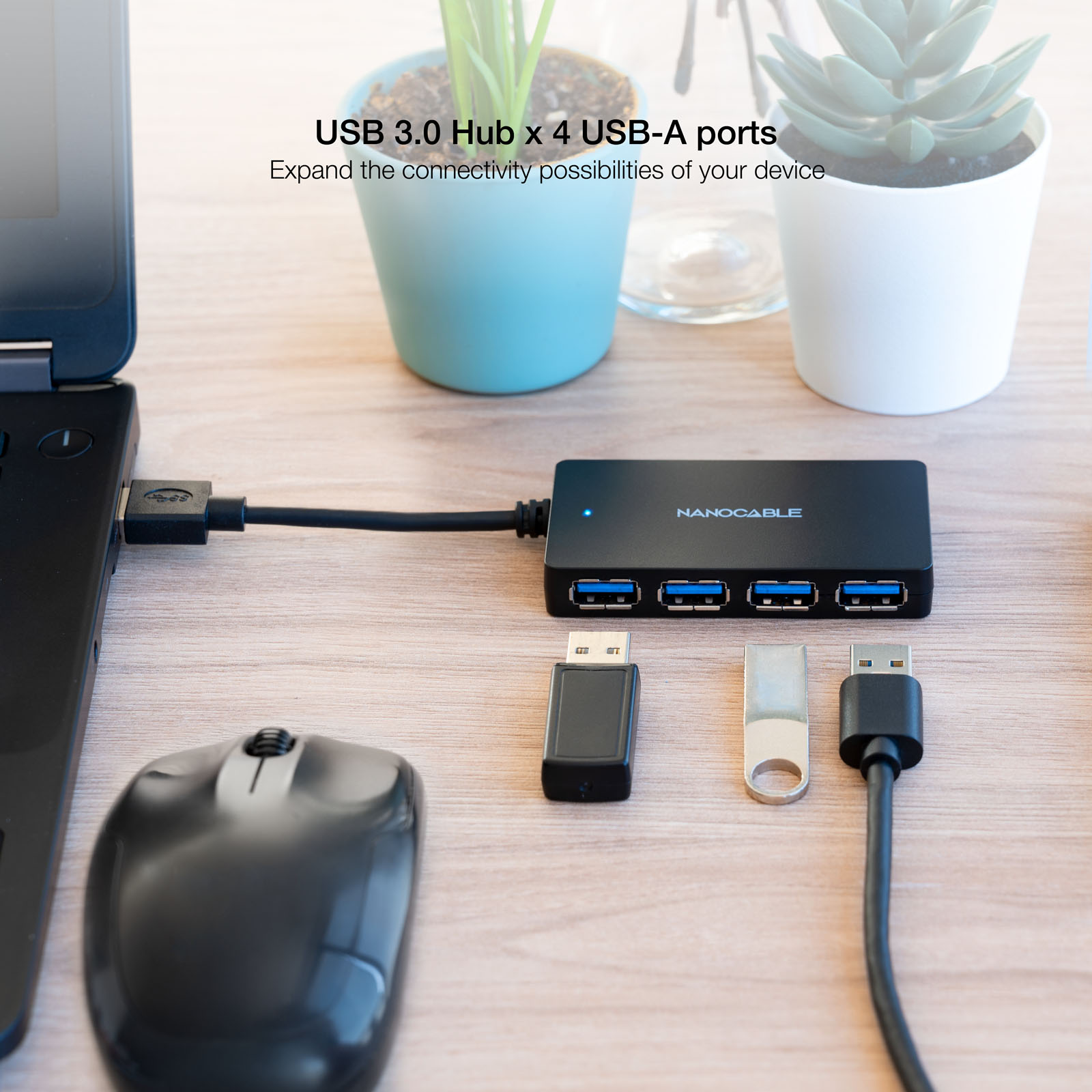 Concentrateur Nanocable USB-A 3.0 avec 4x USB-A 3.0 - Câble de 0,15 m