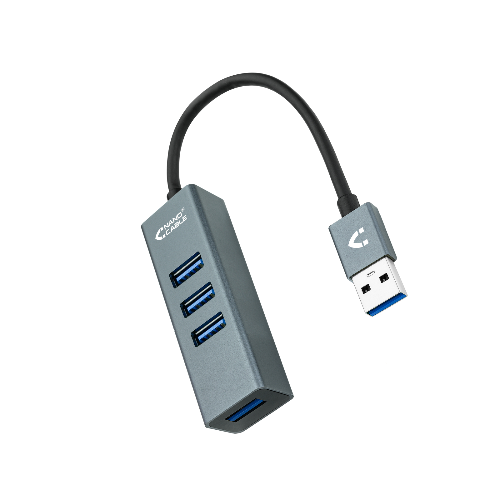 Concentrateur Nanowire USB 3.0 4xUSB3.0. USB-A/M-USB 3.0/H - Aluminium - 10 cm - Couleur Gris