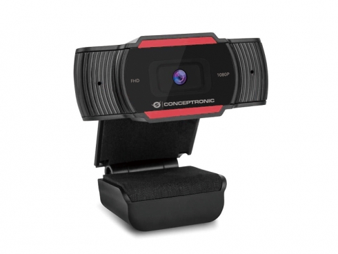 Conceptronic Amdis Webcam Full HD 1080p USB 2.0 - Microphone Intégré - Focus Fixe - Angle de Vue 65º - Câble 1.50m - Couleur Noir/Rouge