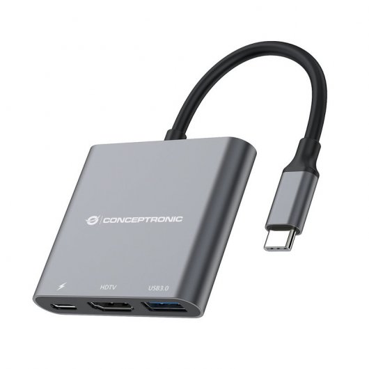 Conceptronic DONN01G Station d'accueil USB-C 3 en 1 avec 1x HDMI, 1x USB-C PD 60W, 1x USB 3.0