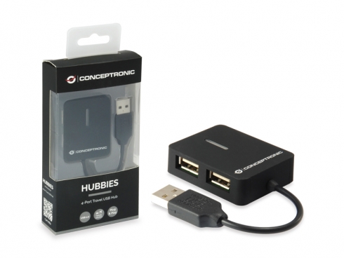 Conceptronic Hub d'Extension de Voyage USB 2.0 vers 4 Ports USB 2.0 - 480Mbps - Noir