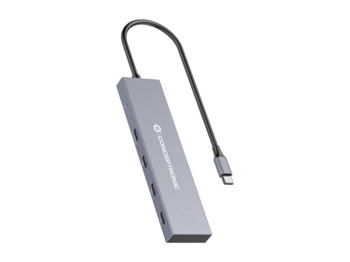 Conceptronic Hub USB-C avec 4x USB-C PD jusqu'à 100W - Boîtier en aluminium