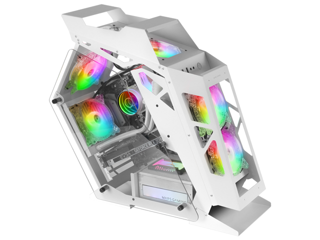 Contrôleur Mars Gaming Chroma ARGB - Mesure en mm : 540x234x500 - Éclairage RGB adressable + 39 modes d'éclairage - Double fenêtre en verre trempé - Micro-ATX avec intérieur XL - Compatibilité avec les cartes mères MicroATX/Mini-ITX - Couleur blanc