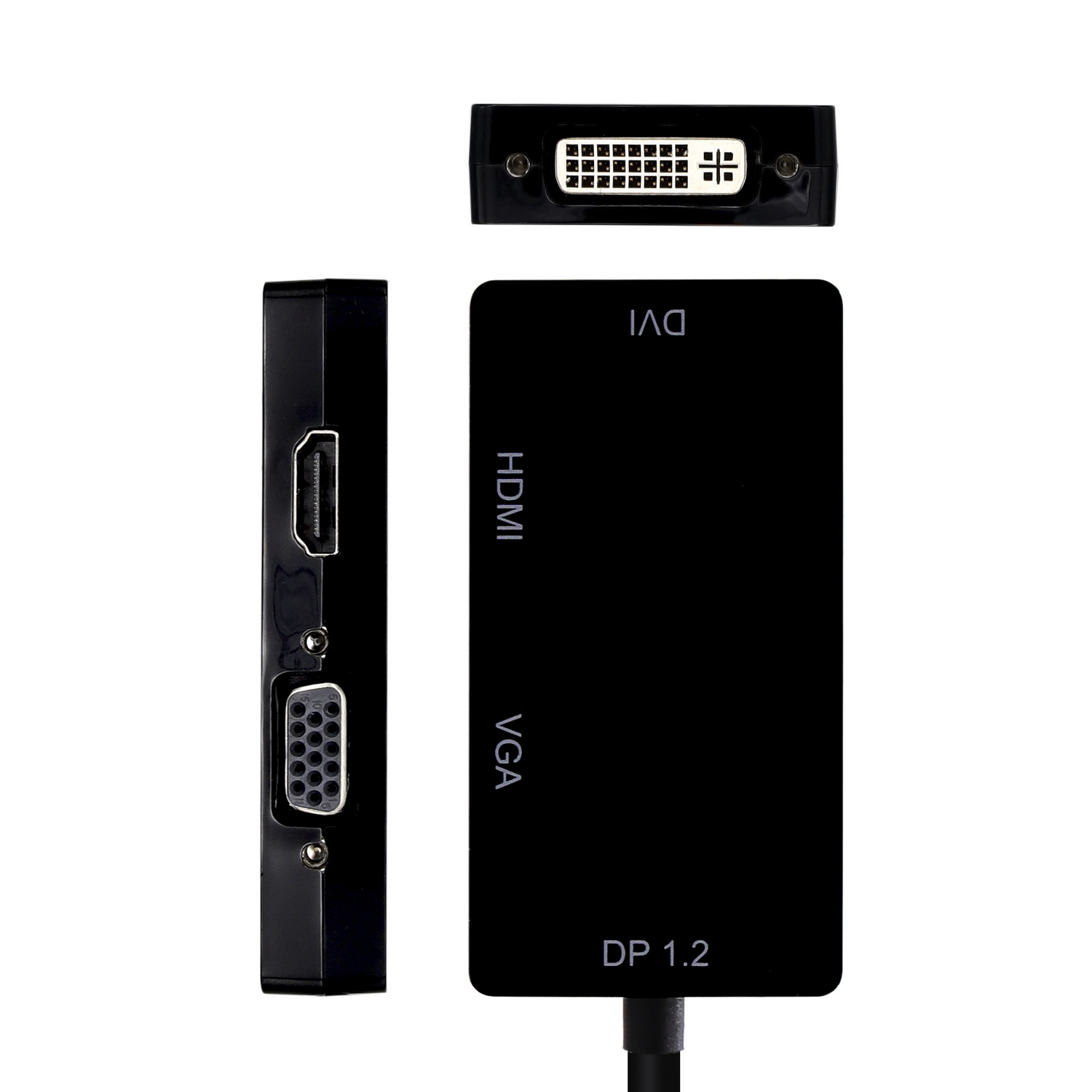 Convertisseur Aisens Displayport V1.2 vers VGA/DVI/HDMI - DP 1.2/M-VGA/H-DVI/H-HDMI/H 4K - 15cm - Couleur Noir
