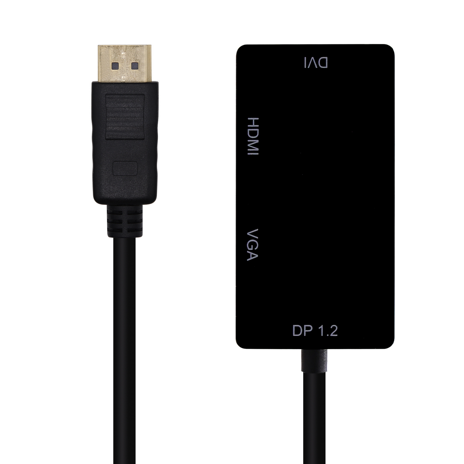 Convertisseur Aisens Displayport V1.2 vers VGA/DVI/HDMI - DP 1.2/M-VGA/H-DVI/H-HDMI/H 4K - 15cm - Couleur Noir