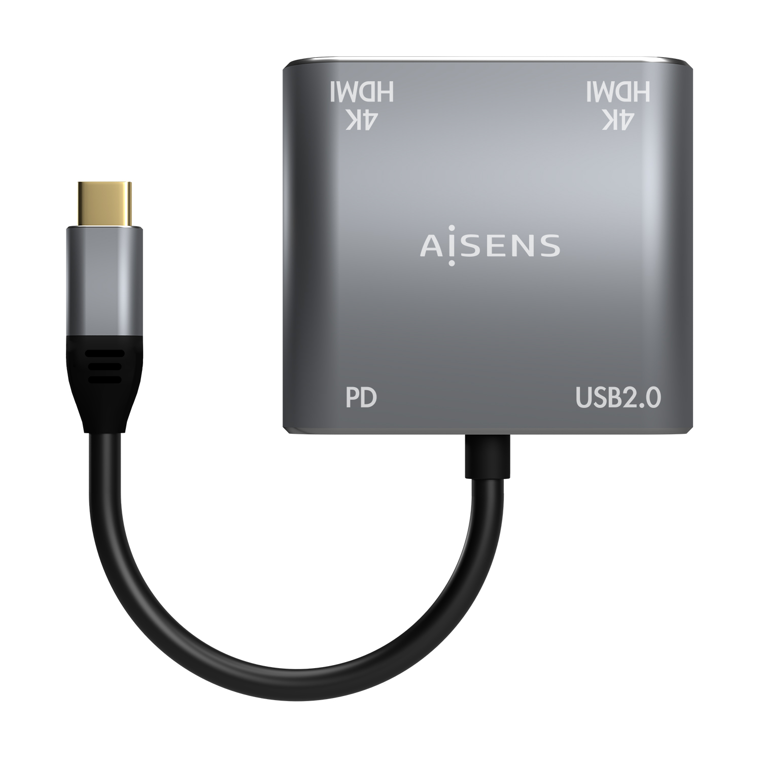 Convertisseur Aisens USB-C vers 2xHDMI 4K SST MST/USB2.0/USB-C PD 60W - USB-C/M-2xHDMI/H-USB-A/H-USB-C/H - 15CM - Couleur Gris