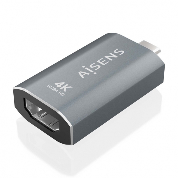 Convertisseur Aisens USB-C vers HDMI 2.0 - Boîtier en aluminium - Résolution 4K @ 60 Hz - Profondeur de couleur 48 bits/Px - Bande passante 18 Gbit/s - Prend en charge HDCP - Couleur grise