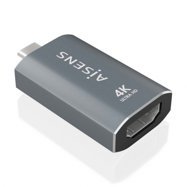 Convertisseur Aisens USB-C vers HDMI 2.0 - Boîtier en aluminium - Résolution 4K @ 60 Hz - Profondeur de couleur 48 bits/Px - Bande passante 18 Gbit/s - Prend en charge HDCP - Couleur grise