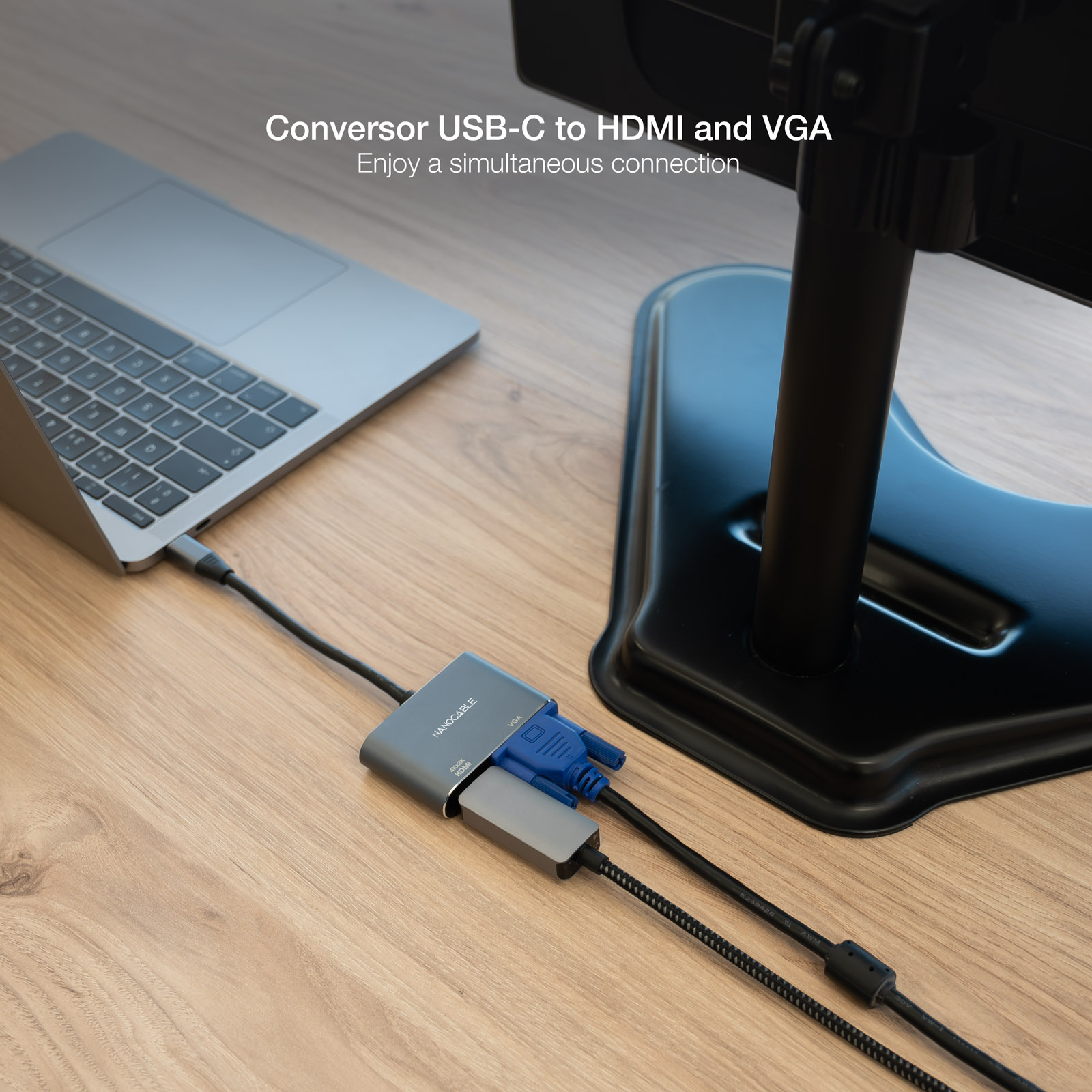 Convertisseur Nanocable USB-C vers HDMI 4K et VGA - Couleur grise