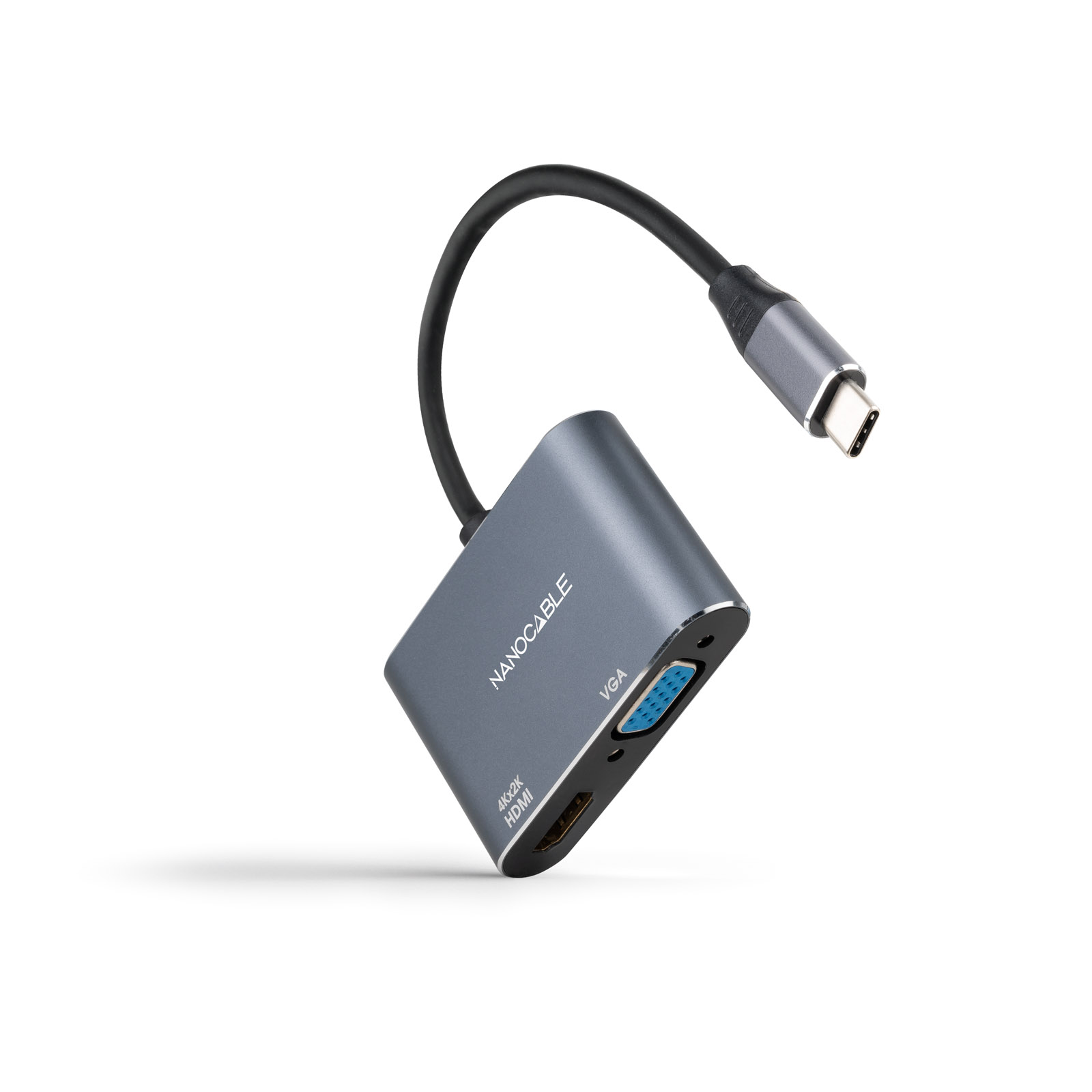 Convertisseur Nanocable USB-C vers HDMI 4K et VGA - Couleur grise