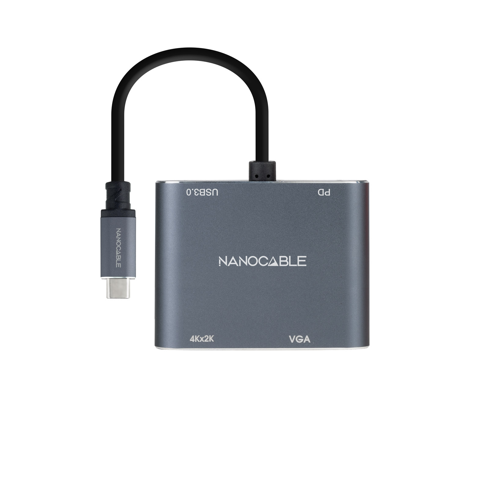 Convertisseur Nanocable USB-C vers HDMI, VGA, USB 3.0 et USB-C PD - Longueur de câble 15cm - Couleur Gris