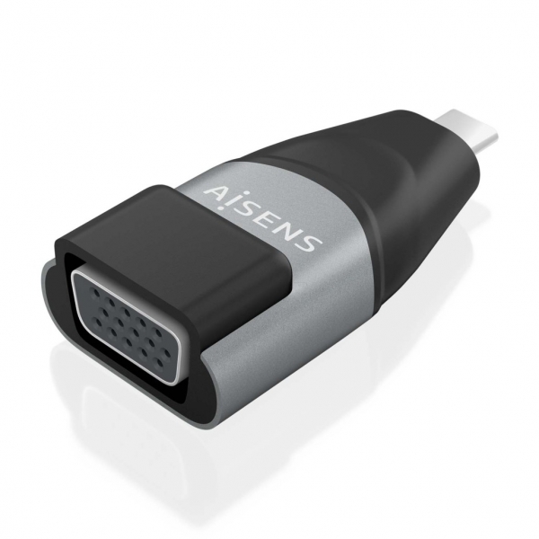Convertisseur USB-C vers VGA Aisens en aluminium - Transmission du signal USB vers VGA - Résolution 1920 × 1200 @ 60 Hz - Compatible avec Macbook Pro et Chromebook - Couleur grise