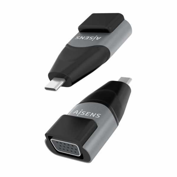 Convertisseur USB-C vers VGA Aisens en aluminium - Transmission du signal USB vers VGA - Résolution 1920 × 1200 @ 60 Hz - Compatible avec Macbook Pro et Chromebook - Couleur grise