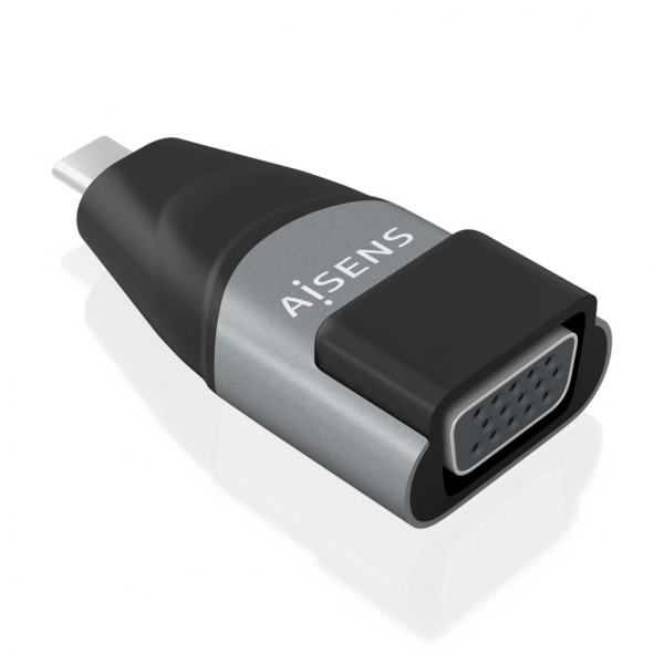 Convertisseur USB-C vers VGA Aisens en aluminium - Transmission du signal USB vers VGA - Résolution 1920 × 1200 @ 60 Hz - Compatible avec Macbook Pro et Chromebook - Couleur grise