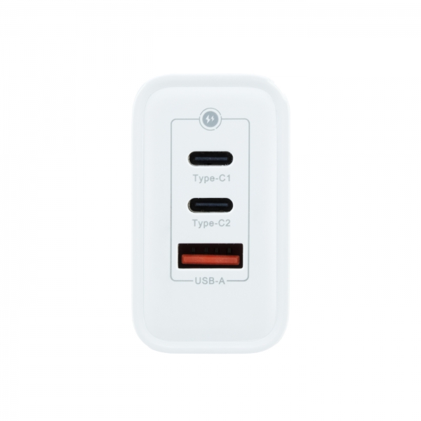 Coolbox GaN Wall Charger 65W USB-C/USB-C/USB-A Charge rapide - Technologie GaN - Compatible avec plusieurs appareils - Design compact. - Couleur blanche