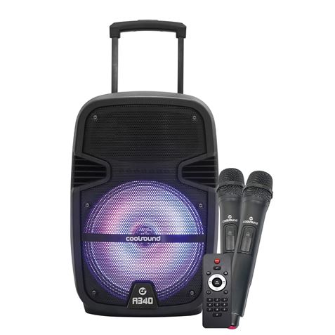 Coolsound A340 Enceinte Bluetooth Amplifiée 35W 8" - USB, Entrée Micro Jack 6,3 mm - Éclairage LED - 2 Micros Inclus - Poignée et Roulettes de Transport - Télécommande