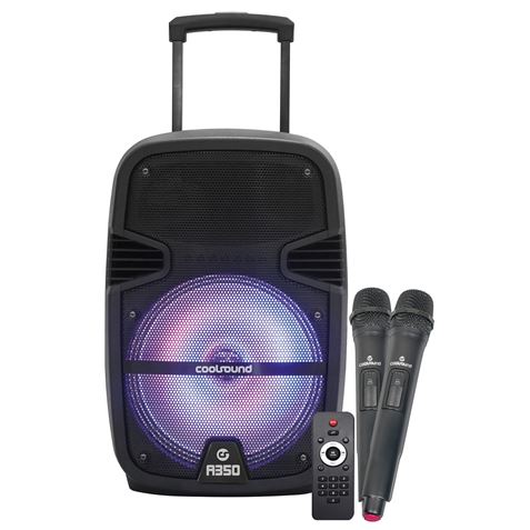 Coolsound A350 Enceinte Bluetooth Amplifiée 350W 12" 50W RMS - USB, Entrée Micro Jack 6.3mm - Eclairage LED - 2 Micros Inclus - Poignée et Roulettes de Transport - Télécommande