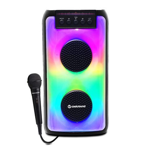 Coolsound Party Boom A370 Enceinte Bluetooth Portable 50W 2x 3" - Eclairage LED - USB, MicroSD, Jack3.5mm - Batterie 3.7V 1800mAh - Poignée de Transport - Microphone Inclus