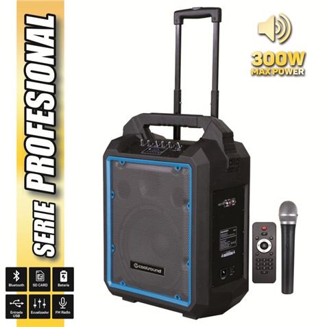 Coolsound Pro 300 Enceinte Bluetooth Auto-alimentée 300W 10" 80W RMS avec Batterie - Entrée Micro USB, SD, Jack 6.3mm - 1 Micro Série Pro Cool - Autonomie jusqu'à 4h - Poignée et Roulettes de Transport - Télécommande