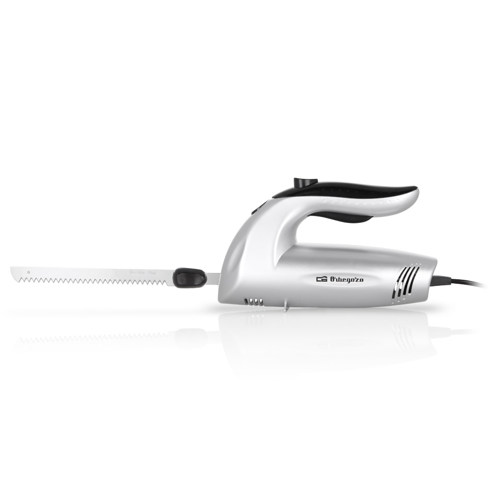 Couteau électrique silencieux Orbegozo CU 3800 - Lames en acier inoxydable - Interrupteur de sécurité - Comprend une lame supplémentaire pour les aliments surgelés Puissance 150 W