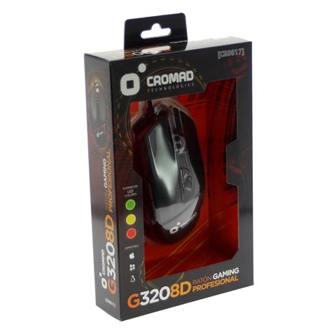 Cromad G320 Souris Gaming USB 3200dpi - 8 Boutons - Eclairage LED Rouge, Jaune et Vert - Droitier - Câble 1,50m