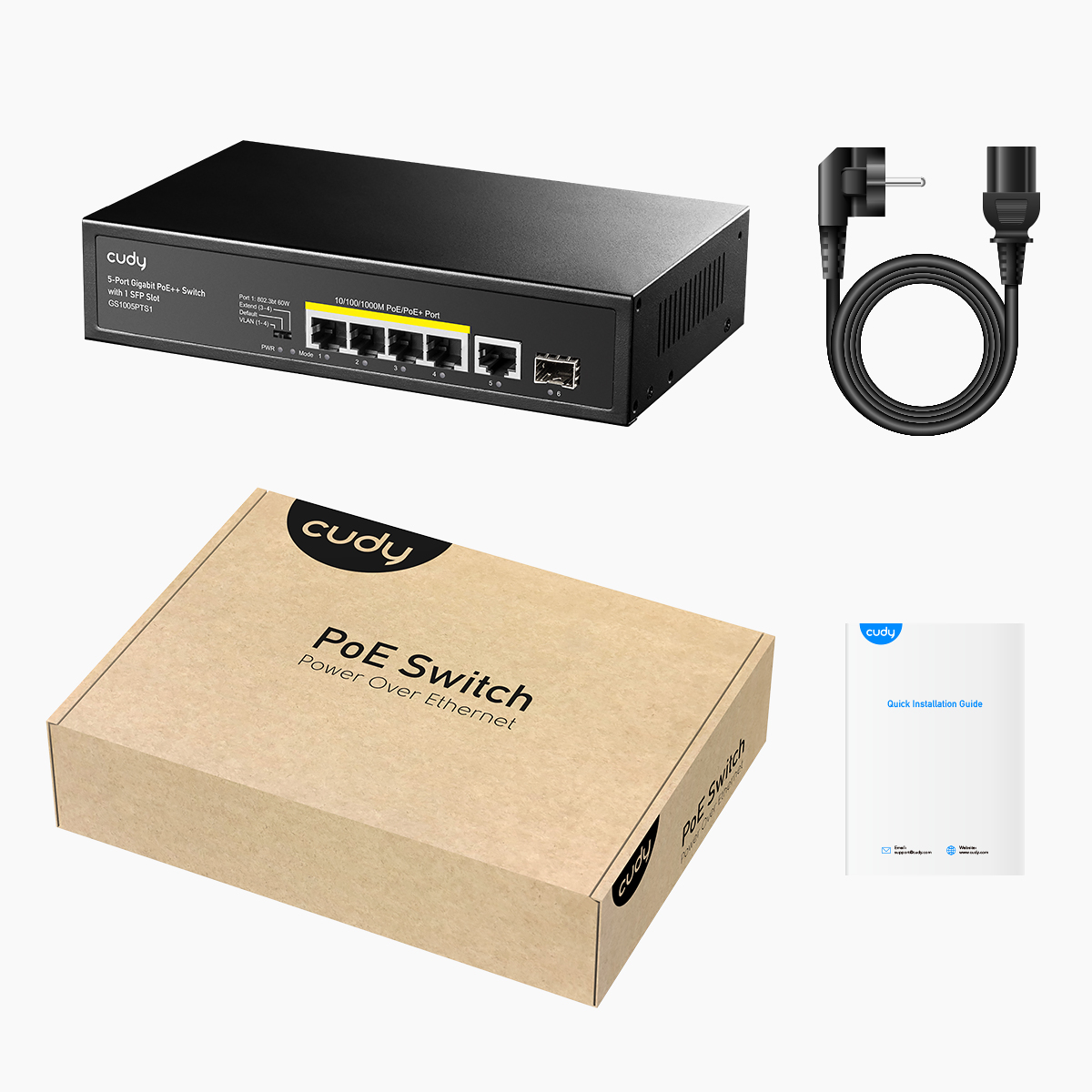 Cudy GS1005P Commutateur Gigabit PoE+ à 5 ports avec 1 emplacement SFP