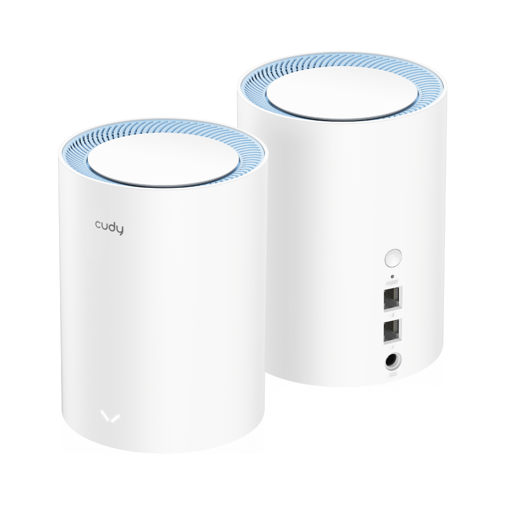 Cudy M1200 Lot de 2 Systèmes WiFi Mesh AC1200 Dual Band - 867Mbps en 5GHz, 300Mbps en 2,4GHz - 1x Port LAN 10/100Mbps, 1x Port WAN 10/100Mbps - 2 Antennes Internes