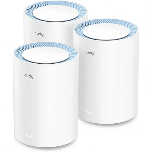 Cudy M1200 Pack de 3 Systèmes WiFi Mesh AC1200 Dual Band - 867Mbps en 5GHz, 300Mbps en 2.4GHz - 1x Port LAN 10/100Mbps, 1x Port WAN 10/100Mbps - 2 Antennes Internes