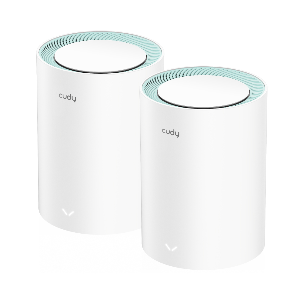 Cudy M1300 Pack de 2 Systèmes WiFi Mesh AC1200 Dual Band - 867Mbps en 5GHz, 300Mbps en 2.4GHz - 1x Port LAN 1000/100/10Mbps, 1x Port WAN 1000/100/10Mbps - 2 Antennes Internes