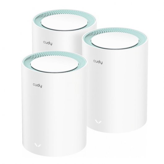 Cudy M1300 Pack de 3 Systèmes WiFi Mesh AC1200 Dual Band - 867Mbps en 5GHz, 300Mbps en 2.4GHz - 1x Port LAN 1000/100/10Mbps, 1x Port WAN 1000/100/10Mbps - 2 Antennes Internes