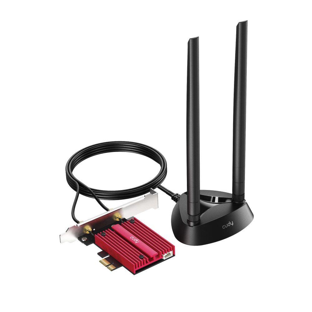 Cudy WE4000 Adaptateur Réseau PCI-e AX5400 WiFi 6 Tri-Band - Bluetooth 5.2 - 2 Antennes Externes