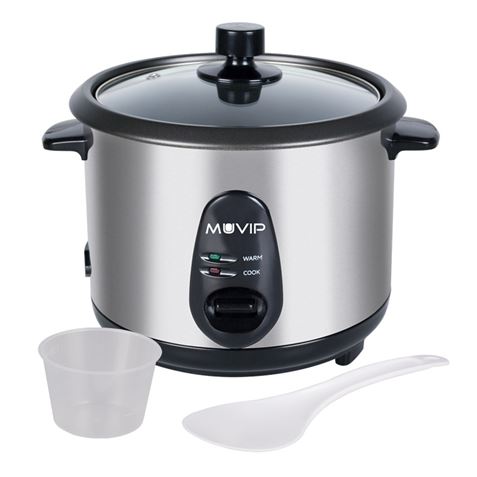 Cuiseur à Riz Muvip - Capacité 1,8 Litres - Puissance 700W - Corps en Acier Inoxydable - Récipient Antiadhésif - Couvercle en Verre - Accessoires Inclus - Couleur Gris