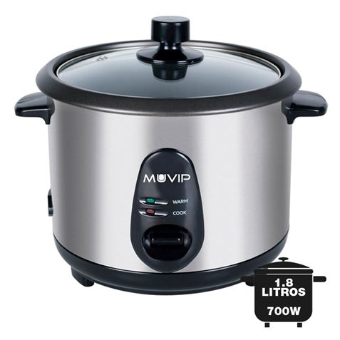 Cuiseur à Riz Muvip - Capacité 1,8 Litres - Puissance 700W - Corps en Acier Inoxydable - Récipient Antiadhésif - Couvercle en Verre - Accessoires Inclus - Couleur Gris