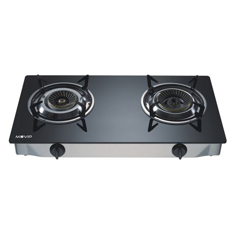 Cuisinière à Gaz Muvip Inox 2 Foyers - Verre Trempé - Allumage Piézoélectrique - Brûleur Fonte Amovible