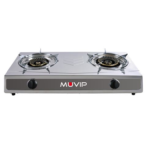 Cuisinière à gaz Muvip série Strong en acier inoxydable 2 brûleurs - allumage piézoélectrique - brûleur en fonte amovible